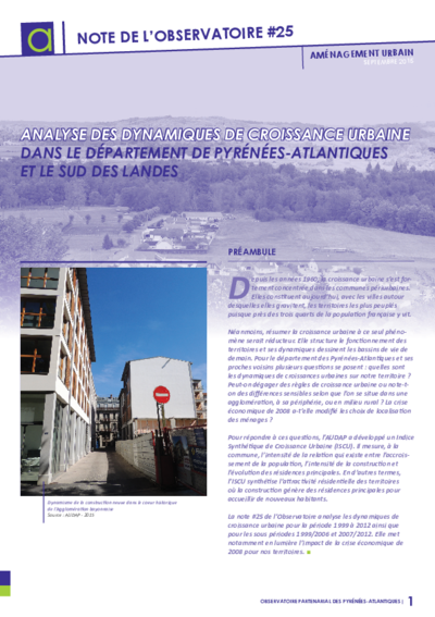 Note #25 | Analyse des dynamiques de croissance urbaine dans le département de Pyrénées-Atlantiques et le sud des Landes 