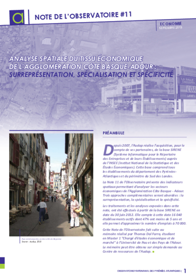 Note de l'observatoire n°11 | Analyse spatiale du tissu économique de l'Agglomération Côte Basque-Adour  