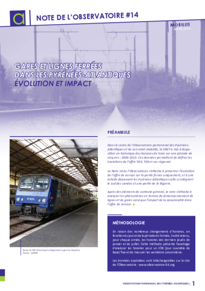 Note de l'observatoire n°14 | Gares et lignes ferrées dans les Pyrénées-Atlantiques : évolution et impact 