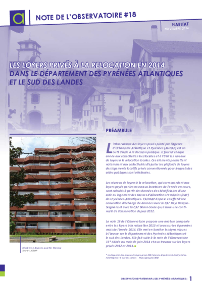 Note n°18 | Les loyers privés à la relocation en 2014 dans le département des Pyrénées-Atlantiques et le sud des Landes 