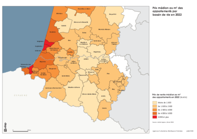 Prix médian au m2 des appartements par bassins de vie en 2022 