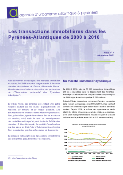 Note n°4 | Les transactions immobilières dans les Pyrénées-Atlantiques de 2000 et 2010 