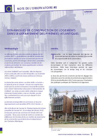 Note n°5 | Dynamiques de construction de logements dans le département des Pyrénées-Atlantiques 