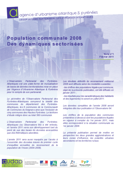 Note n°1 | Population communale 2008 : Des dynamiques sectorisées 