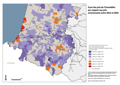 Ecart des prix de l'immobilier par rapport aux prix environnants entre 2012 et 2022 