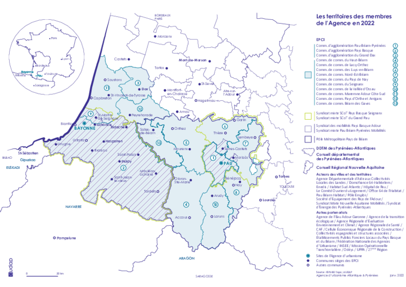 Le territoire des membres de l'AUDAP en 2022 