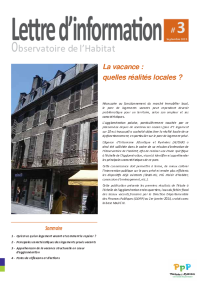 Communauté d'Agglomération Pau-Pyrénées - La vacance : quelles réalités locales ? 