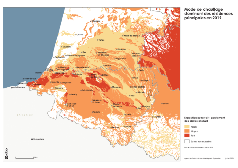 Zones exposées au phénomène de retrait et gonflement des sols argileux en 2023 
