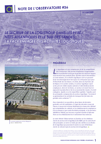 Note #36 | Le secteur logistique dans les Pyrénées-Atlantiques et le sud des Landes : la face émergée des activités logistiques 
