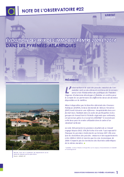 Note n°22 | Evolution des prix de l'immobilier dans les Pyrénées-Atlantiques entre 2009 et 2013 