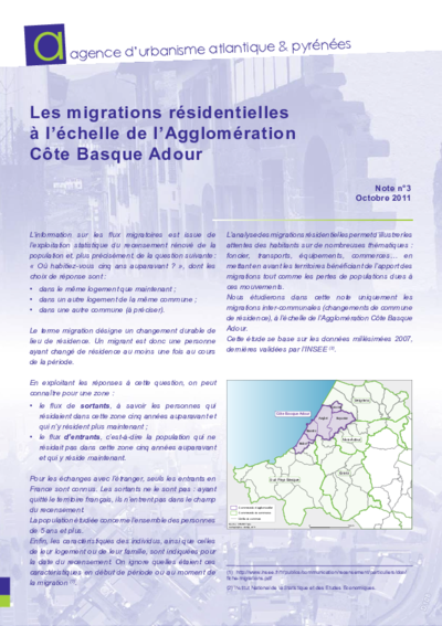 Note n°3 | Les migrations résidentielles à l’échelle de l’Agglomération Côte Basque Adour 