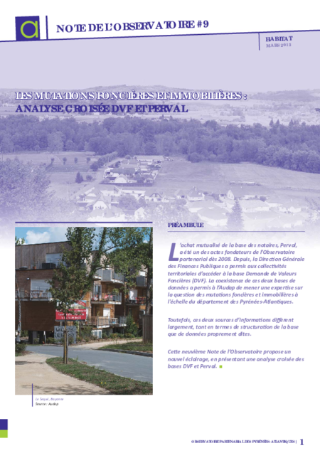 Note de l'observatoire n°9 | Les mutations foncières et immobilières : analyse croisée DVF et Perval