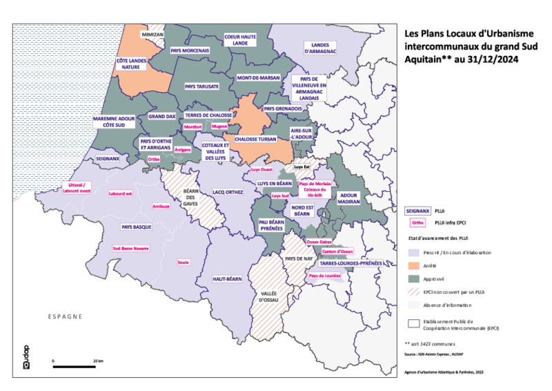 Les plans Locaux d'Urbanisme intercommunaux du grand Sud-Aquitain au 31/12/2024 