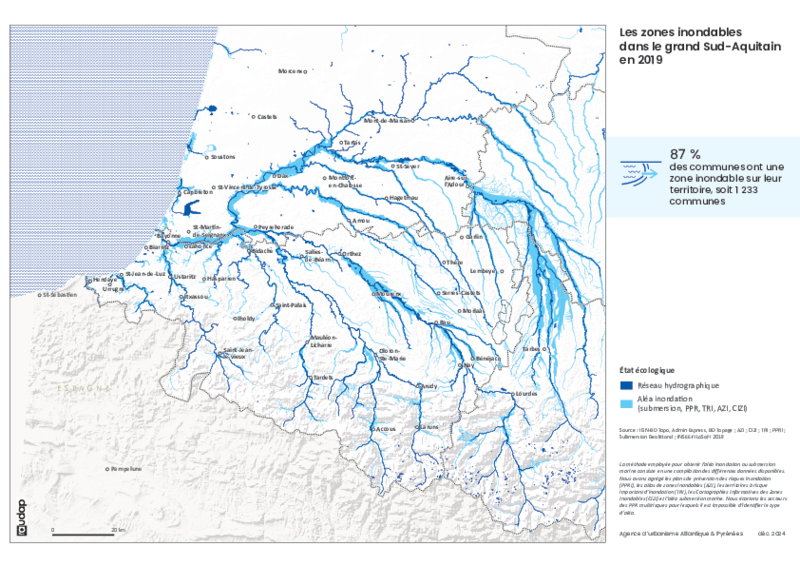 Les zones inondables dans le grand Sud-Aquitain en 2019 